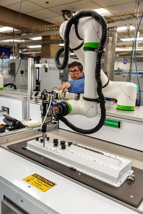 Northrop Grumman installs a cobot to bolt an F-35 avionics module in Palmdale