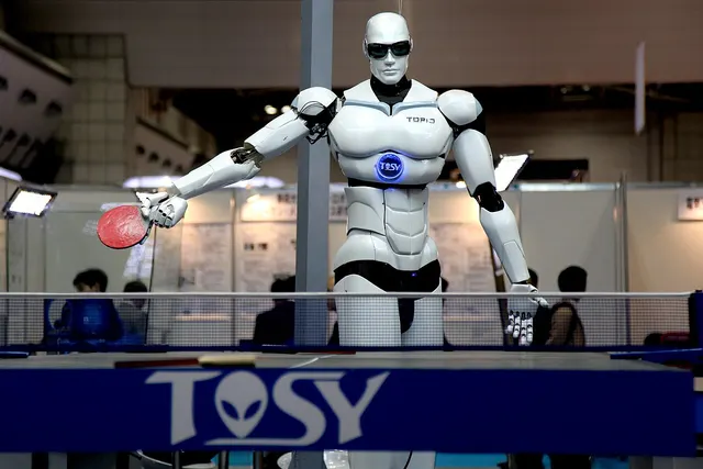 The humanoid table tennis robot TOPIO 3.0 on display at the International Robot Exhibition in Tokyo in 2009