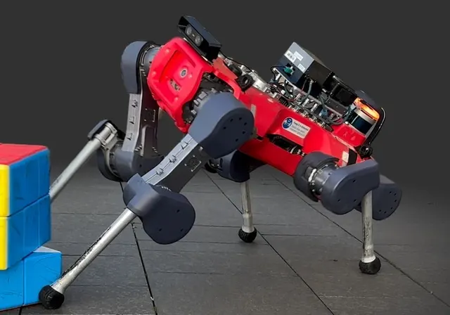 Le chien robot ANYmal résout un Rubik's Cube géant avec ses pattes avant, debout sur deux pattes
